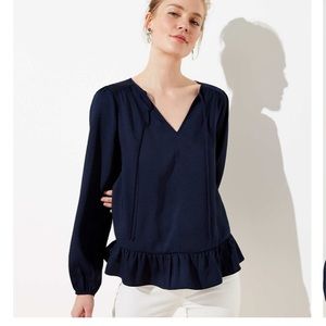 NWT Loft split neck navy blue blouse. XS